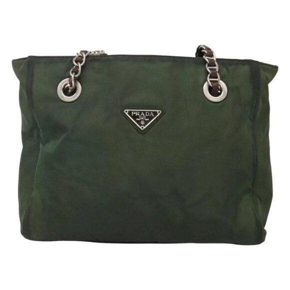 PRADA Chain Shoulder Bag Nylon Green Auth BD1448 - Picture 2 of 16